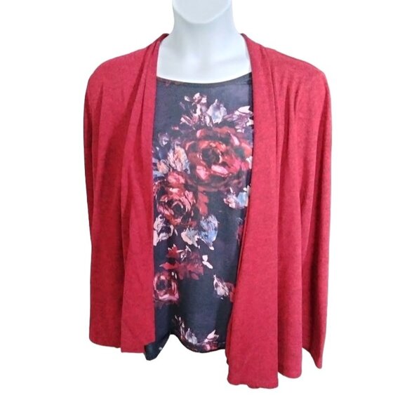 White Stag Plus Size XL (16-18) Top Cardigan Open-Front attached Floral Inner - Picture 2 of 9